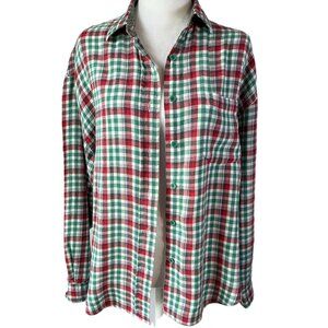 Lady Footlocker Plaid Button-Down – Festive Flair Meets Everyday Comfort  Sz L